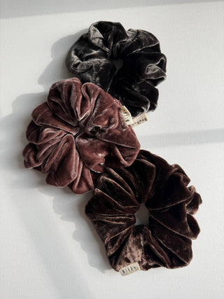 Silk Velvet Scrunchies - Black Pearl