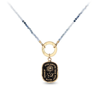 Variegated Teal Sapphire Stone Choker with Gold Talisman Clip