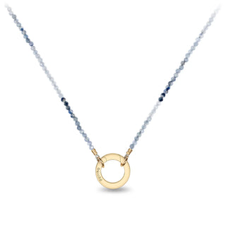 Variegated Teal Sapphire Stone Choker with Gold Talisman Clip