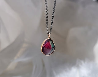 Watermelon Tourmaline Drop Necklace