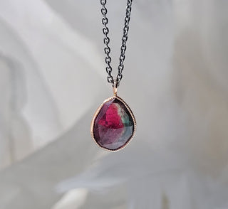 Watermelon Tourmaline Drop Necklace