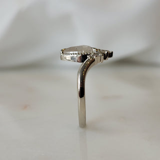 Milky White Rose Cut Diamond Curved V-Ring