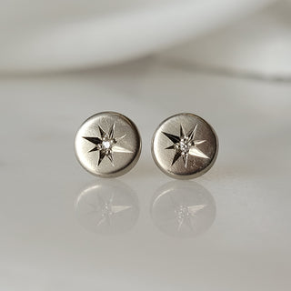 North Star Silver White Diamond Studs