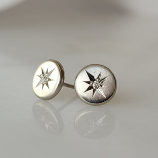 North Star Silver White Diamond Studs