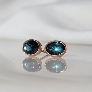 Oval Blue Green Tourmaline Stud Earrings