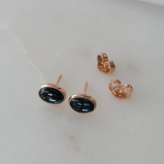 Oval Blue Green Tourmaline Stud Earrings