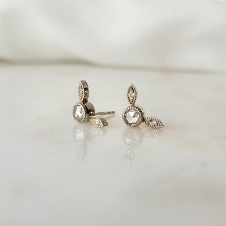 Diamond Leaf Design Stud Earrings