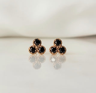 Large Black Diamond Trio Stud Earrings