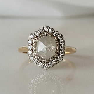 Milky White Hexagon Rose Cut Diamond Ring