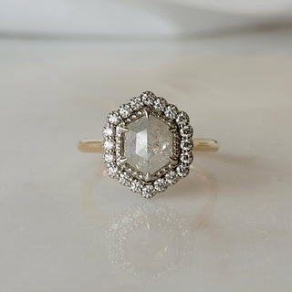 Milky White Hexagon Rose Cut Diamond Ring