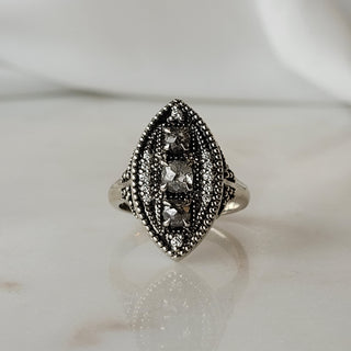 Salt & Pepper Rose Cut Diamond Trio Ring