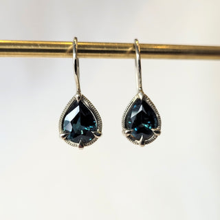 Pear Shaped Teal Sapphire Drop Earrings
