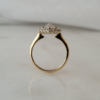 Milky White Hexagon Rose Cut Diamond Ring