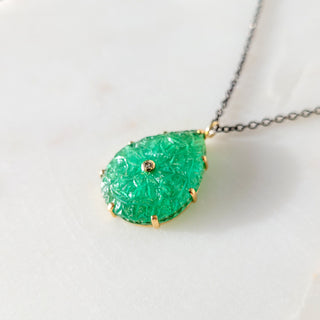 Hand Carved Green Tourmaline Necklace