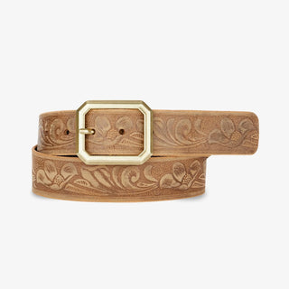 Lanori Belt - Saddle Salvage With Gold Buckle