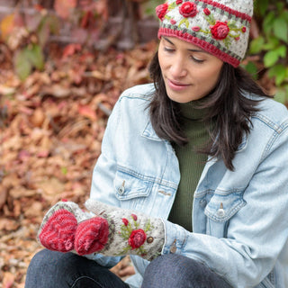 Aubrey Floral Embroidered Wool Flip Mittens | Handwarmer - Charcoal