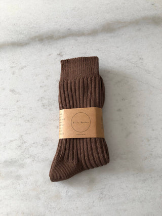 Ribbed High Cotton Socks - Milk Chocolate