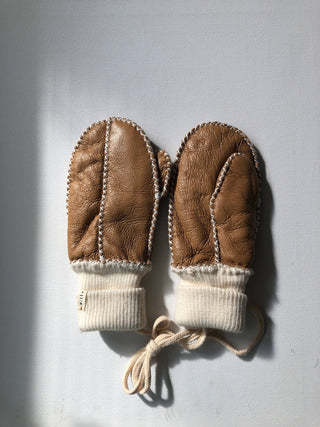Kids Shearling Mittens - Camel