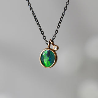 Black Australian Opal And Diamond Necklace