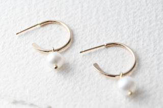 14K Gold Filled Pearl Hoop Earrings