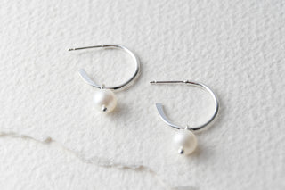 Sterling SIlver Pearl Hoop Earrings