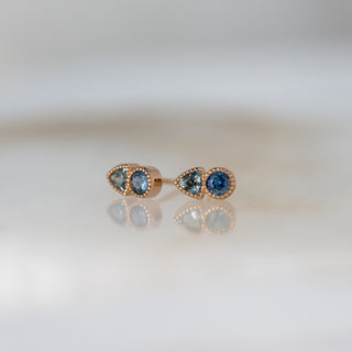 Duo Teal Sapphire Rose Gold Stud Earrings