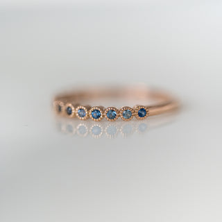 Rose Gold Teal Sapphire Milgrain Band