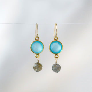 Chalcedony Coin and Labradorite Drop Earring