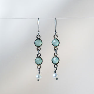 Silver Chalcedony Pearl Drop Earrings
