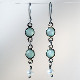 Silver Chalcedony Pearl Drop Earrings