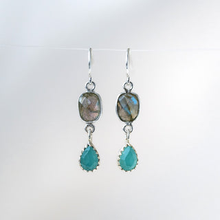 Labradorite Chiclet and Chalcedony Earring