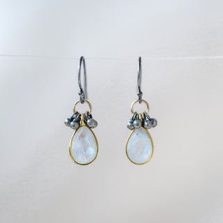 Moonstone And Silver Bead Earrings