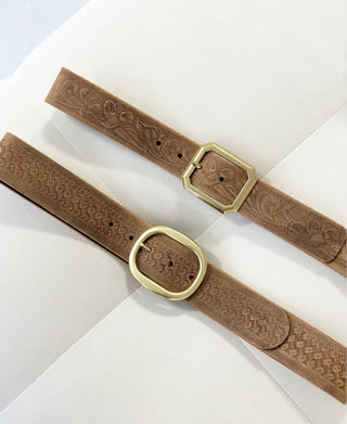 Lanori Belt - Saddle Salvage With Gold Buckle