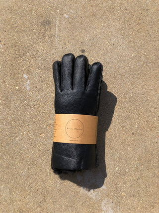 Leather Shearling Glove  - Black - S/M