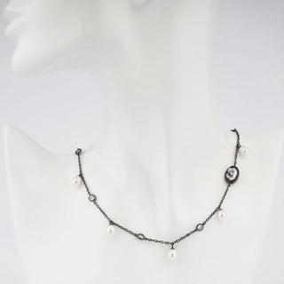 Black Arianna Fiori Pearl & CZ Necklace