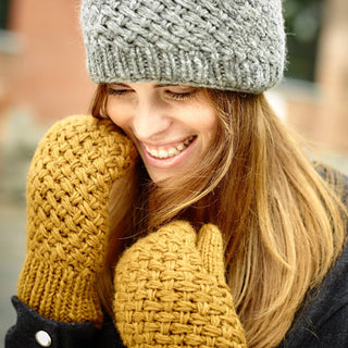 Palermo Wool Beanie Hat with Faux Fur Pom - Ocre