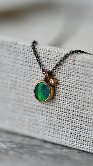 Black Australian Opal And Diamond Necklace