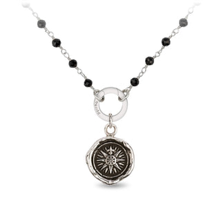 NEW- Black Spinel Wrapped Stone Necklace with Talisman Clip