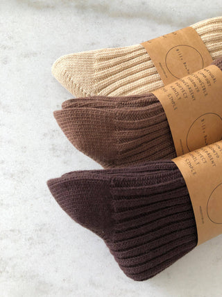 Ribbed High Cotton Socks - Milk Chocolate