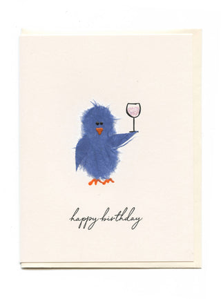 "Happy Birthday" Blue Bird with Wine