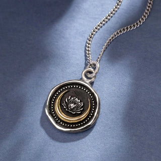 Lotus Flower 14K Gold on Silver Talisman Necklace