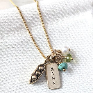 Bronze Mama & Three Peas Necklace with Gemstones