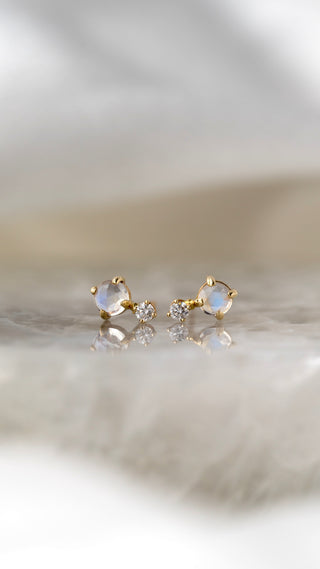 Moonstone and Diamond Stud Earrings