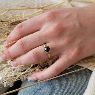 Aureole Hexagon Black Diamond Ring