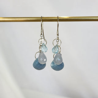 Blue Triple Drop Gem Earrings