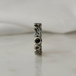 Bubble Ring With Blue and Black Diamonds