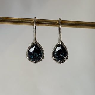 Pear Shaped Teal Sapphire Drop Earrings