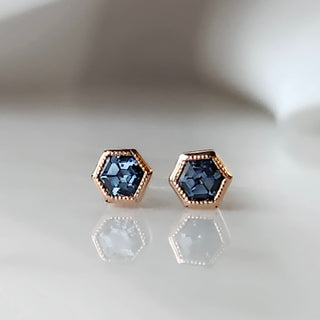 Hexagon Blue Montana Sapphire Earrings