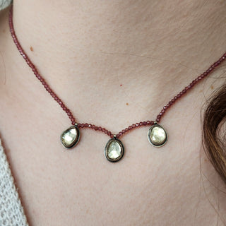 Champagne Quartz On Garnet Bead Necklace