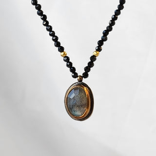 Labradorite On Black Spinel Beaded Necklace